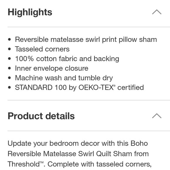 🎉$3 WITH PURCHASE🎉Threshold STD Boho Reversible Matelasse Swirl Quilted  Sham - Picture 5 of 16